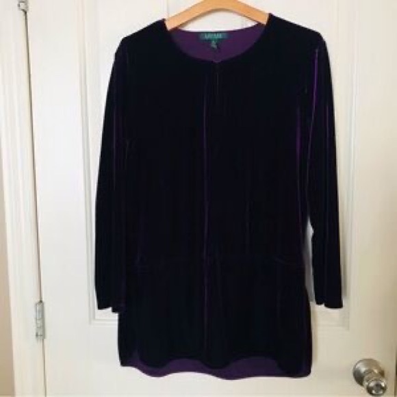 Laurence Kazar Tops - Laurence Kazar Deep Purple Velvet Zip-Front Tunic